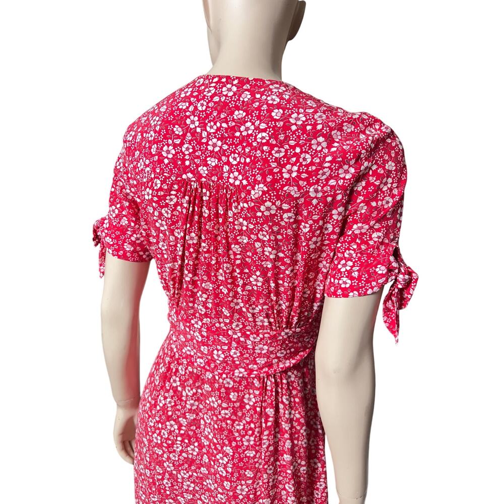 Rouje Laura Midi Dress Red Floral Print Sz 36 Short Sleeves V-Neck 100% Viscose - Picture 5 of 16